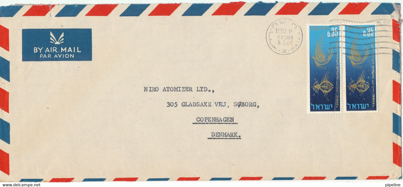 Israel Air Mail Cover Sent To Denmark 5-1-1966 - Airmail