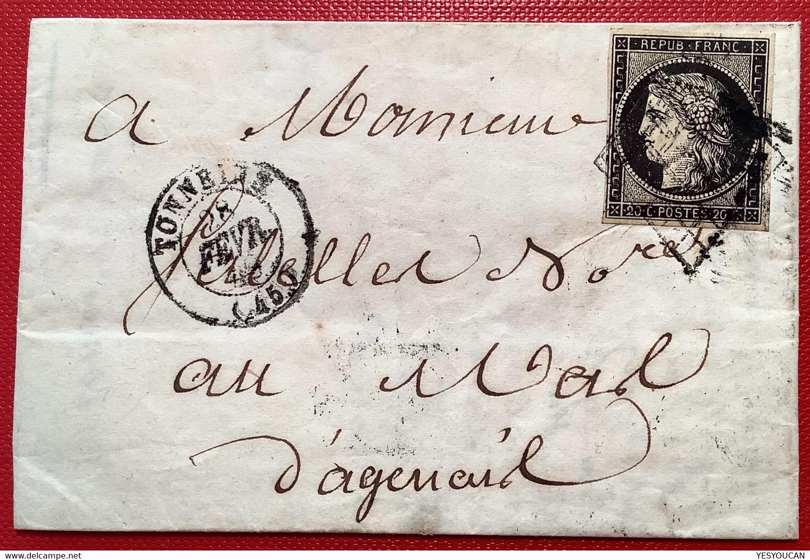 TONNEINS 1849 (45 Lot Et Garonne) + Grille Lettre RARE Affr Cérès 20c Noir Nr.3 TB>Le Mas D‘ Agenais (France Cover - 1849-1876: Période Classique