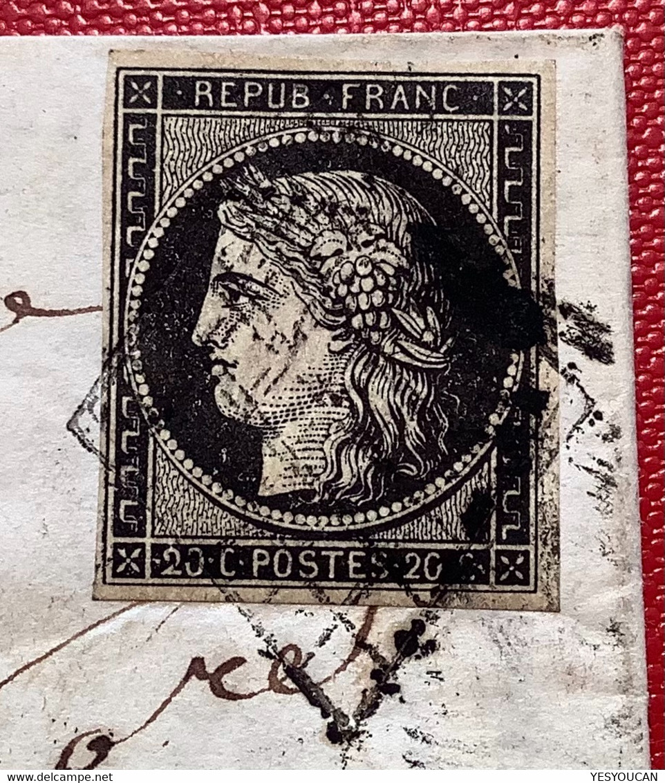 TONNEINS 1849 (45 Lot Et Garonne) + Grille Lettre RARE Affr Cérès 20c Noir Nr.3 TB>Le Mas D‘ Agenais (France Cover - 1849-1876: Classic Period