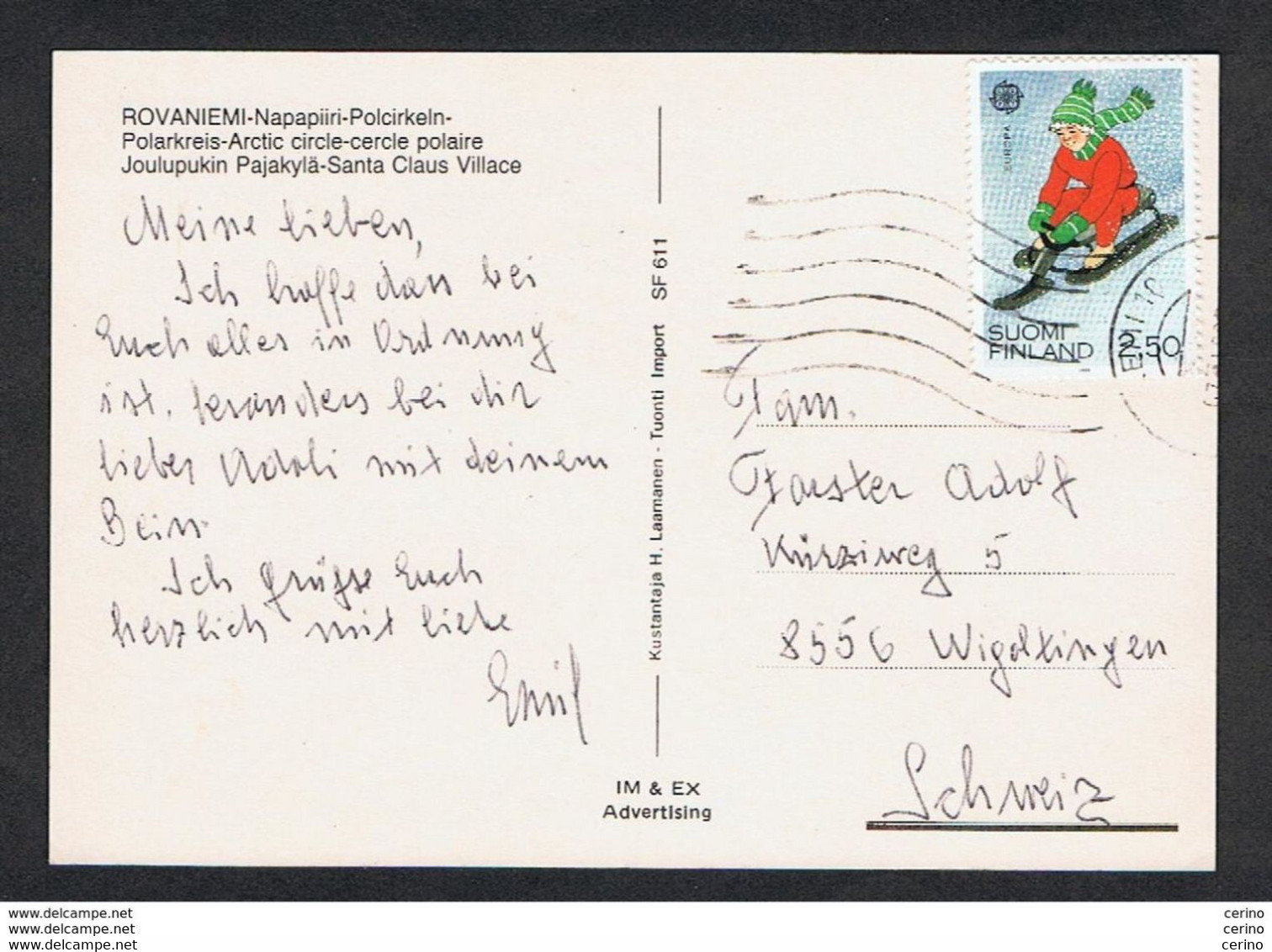 FINLAND: 1989   LLUSTRATED POSTCARD  WITH 2 M. 20 EUROPE (1043) IN RATE - TO SWITZERLAND - Covers & Documents