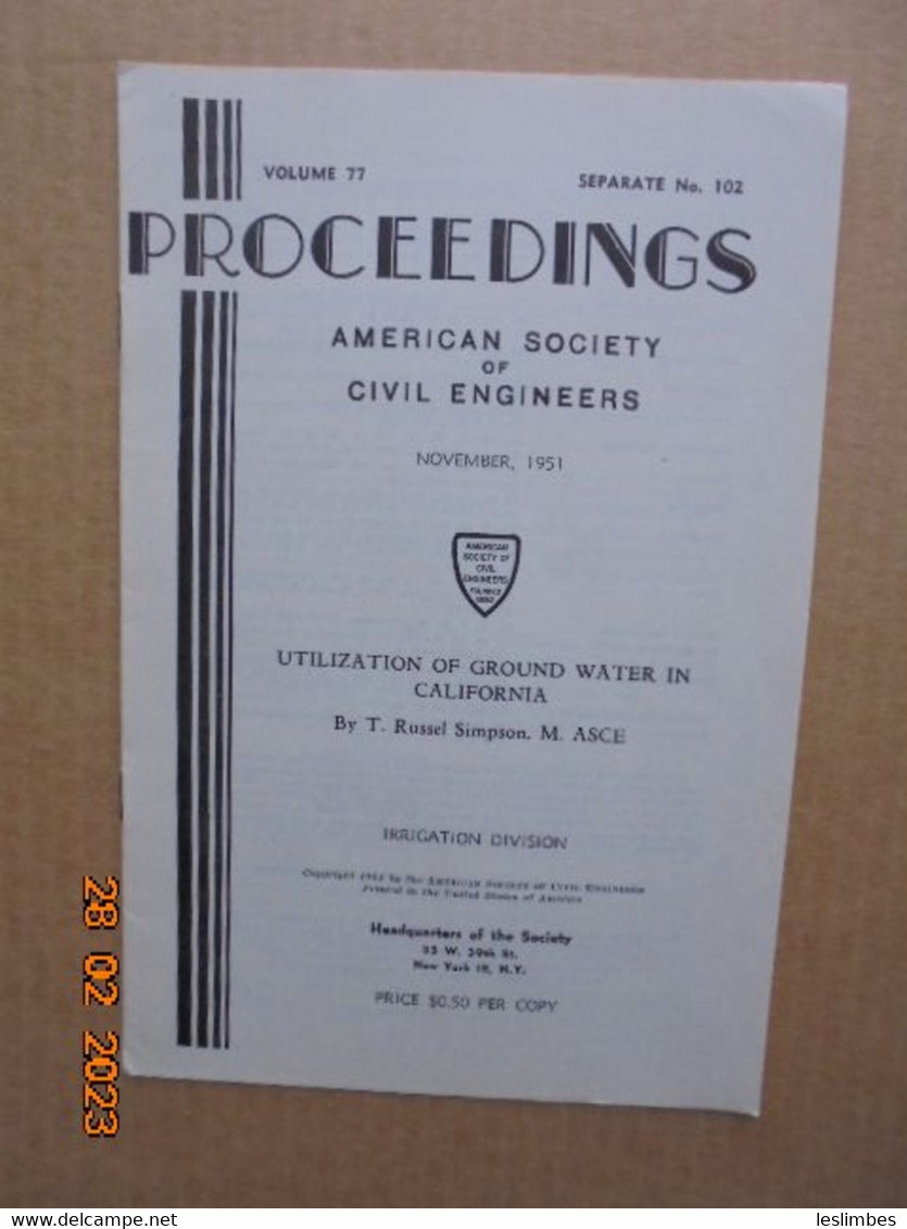 Utilization Of Ground Water In California By T. Russel Simpson - Ingénierie