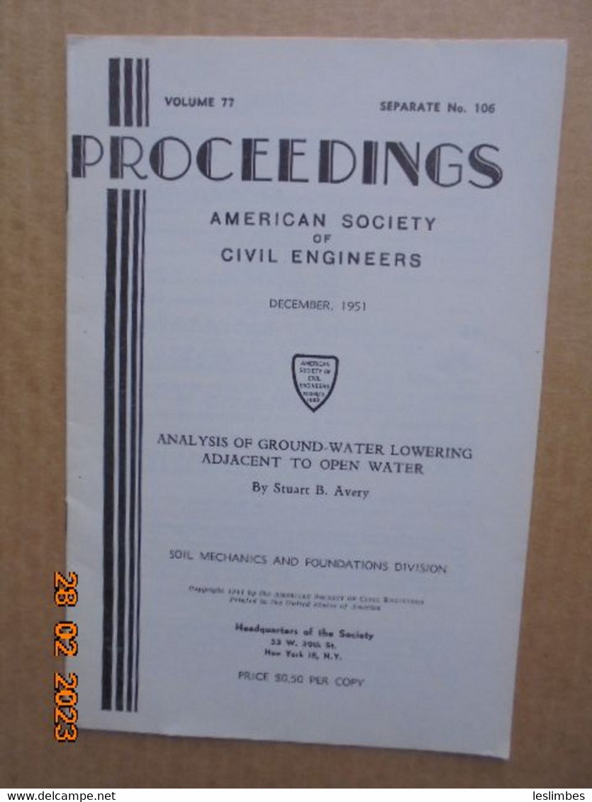 Analysis Of Ground Water Lowering Adjacent To Open Water By Stuart B. Avery - Ingegneria