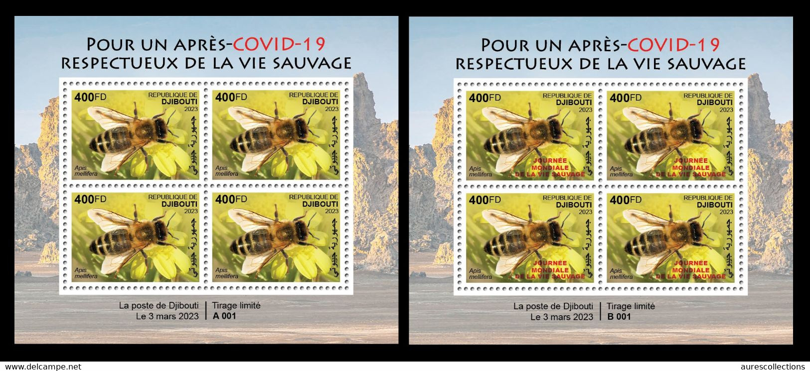 DJIBOUTI 2023 - SHEET 4V (REG & OVERPRINT) - BEES BEE ABEILLES ABEILLE INSECTS - PANDEMIC COVID-19 CORONAVIRUS - MNH - Abeilles