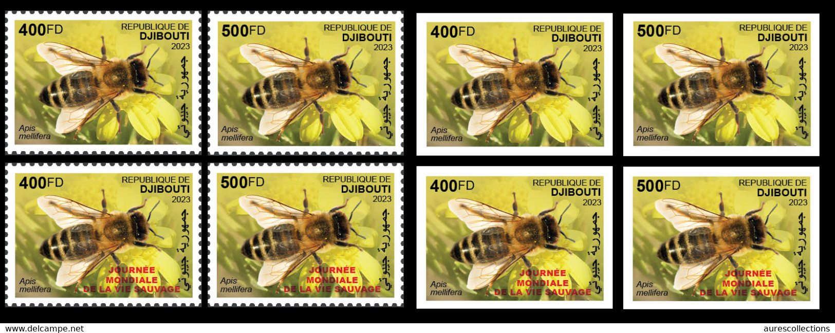 DJIBOUTI 2023 - SET 2 X 4V (REG & OVERPRINT) BEES BEE ABEILLES ABEILLE INSECTS - PANDEMIC COVID-19 CORONAVIRUS - MNH - Abeilles