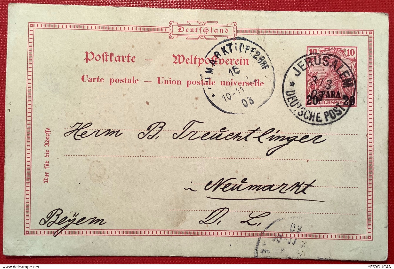 JERUSALEM DEUTSCHE POST 1903 „QUESTION“PART 20p. Postal Card Scheindl Rabbi  Kirschenbaum (Holy Land Palestine Israel - Palestine