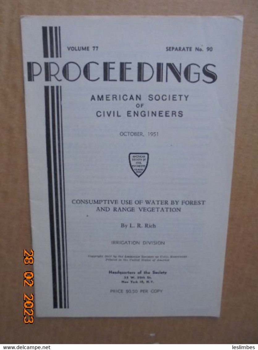 Consumptive Use Of Water By Forest And Range Vegetation By L.R. Rich - Ingénierie