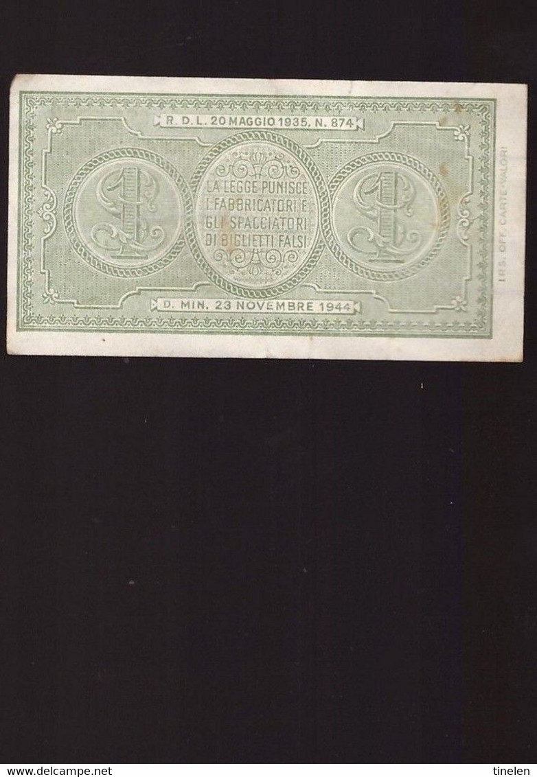 1944 - ITALIA Luogotenenza - Banconota LIRE 1 - Italia – 1 Lira