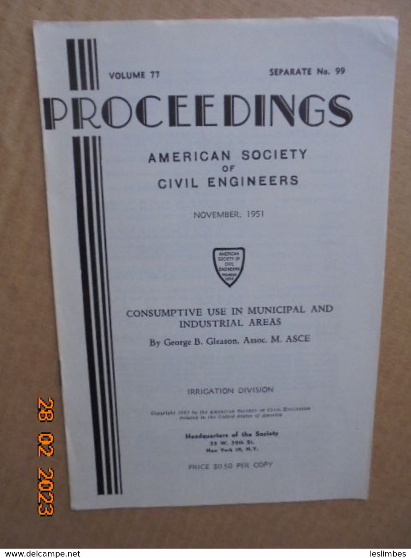 Consumptive Use In Municipal And Industrial Areas By George B. Gleason - Ingénierie