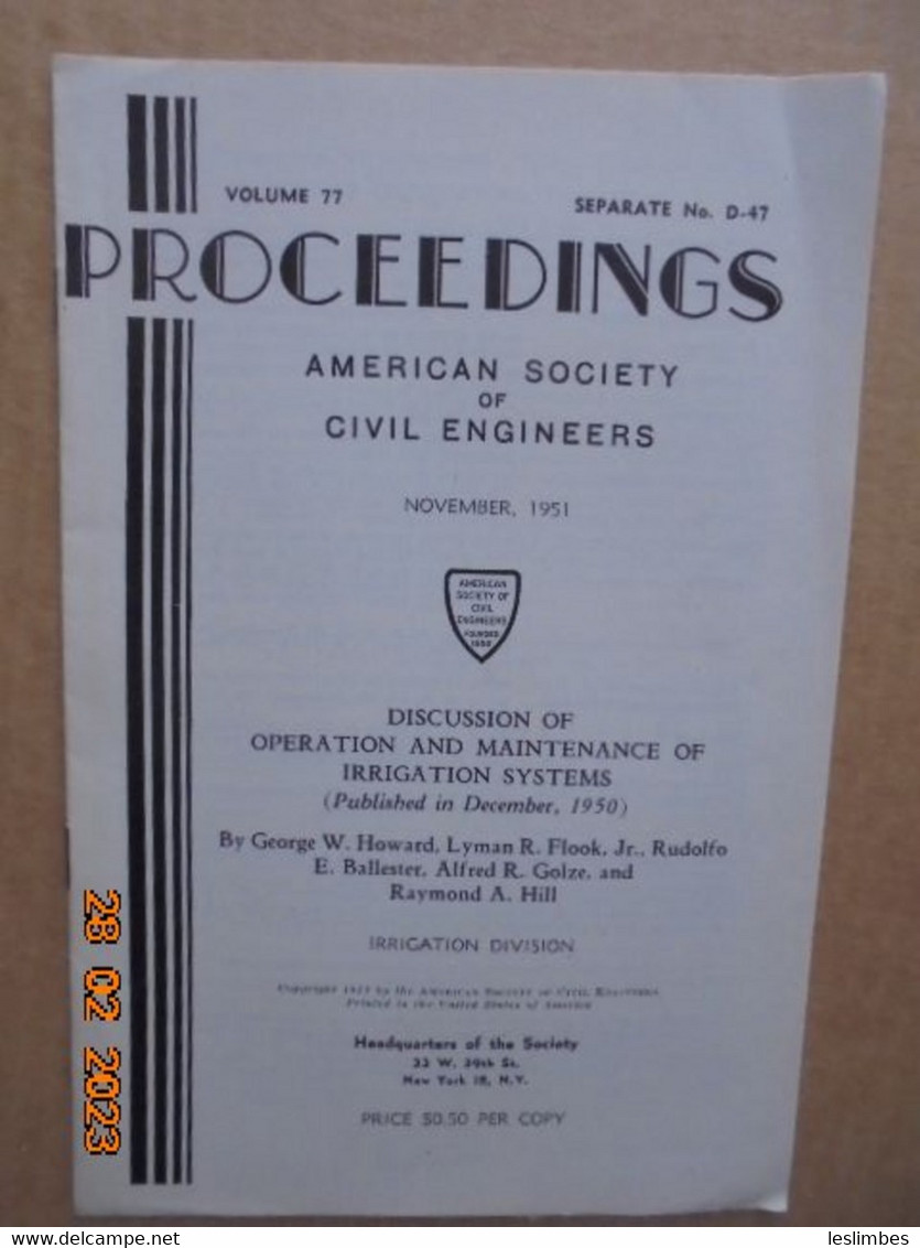 Proceedings Of The American Society Of Civil Engineers Vol.77, Separate No.D-47 (November 1951): Discussion Of Operation - Ingenieurswissenschaften