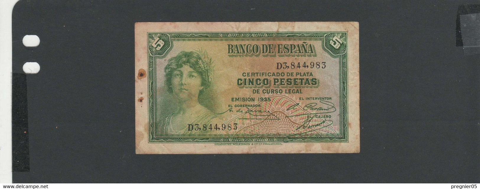 ESPAGNE - Billet 5 Pesetas 1935 TB/F Pick-085 § D - 5 Pesetas