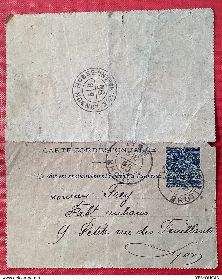 RR ! SPEUDO ENTIER POSTAL POSTE LOCALE PUB. 1895 LYON" London House Cours Morand" (France Cinderella Local Post Tailor - Kaartbrieven