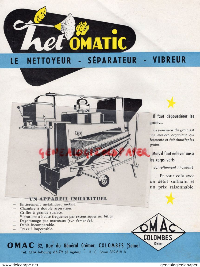 92- COLOMBES- PROSPECTUS PUBLICITE NETTOYEUR VIBREUR NETOMATIC   OMAC-AGRICULTURE 32 RUE GENERAL CREMER - Agriculture