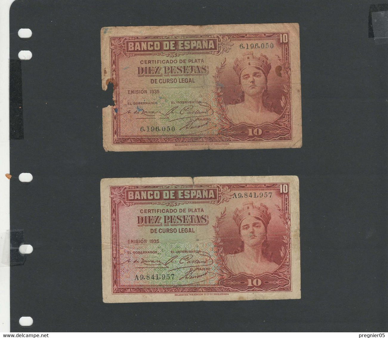 ESPAGNE - LOT 2 Billets 10 Pesetas 1935 AB-TB/VG-F Pick-086 - 10 Pesetas