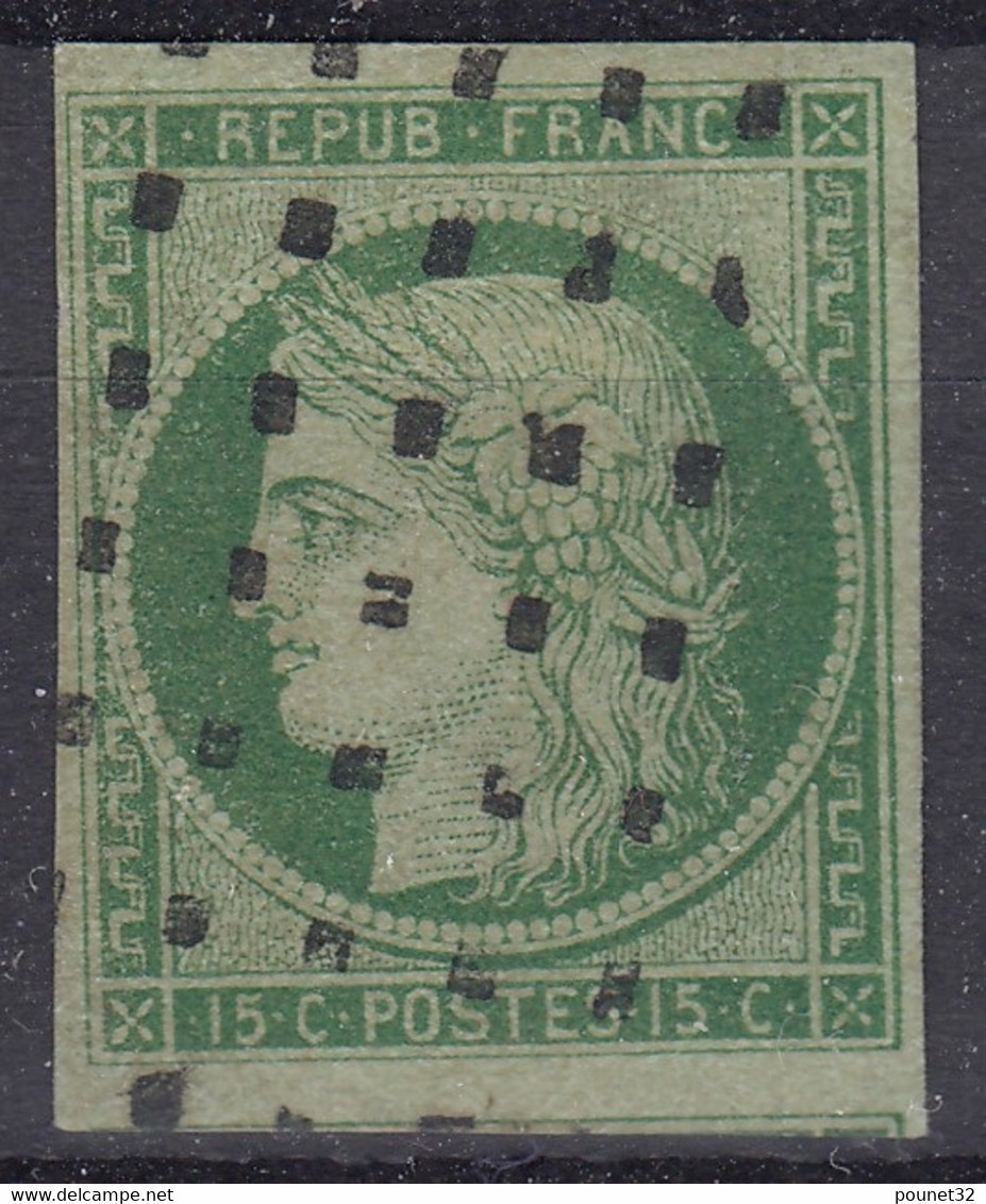 FRANCE : TB CERES 15c VERT N° 2 OBLITERATION GROS POINTS - COTE 1500 € - 1849-1850 Ceres