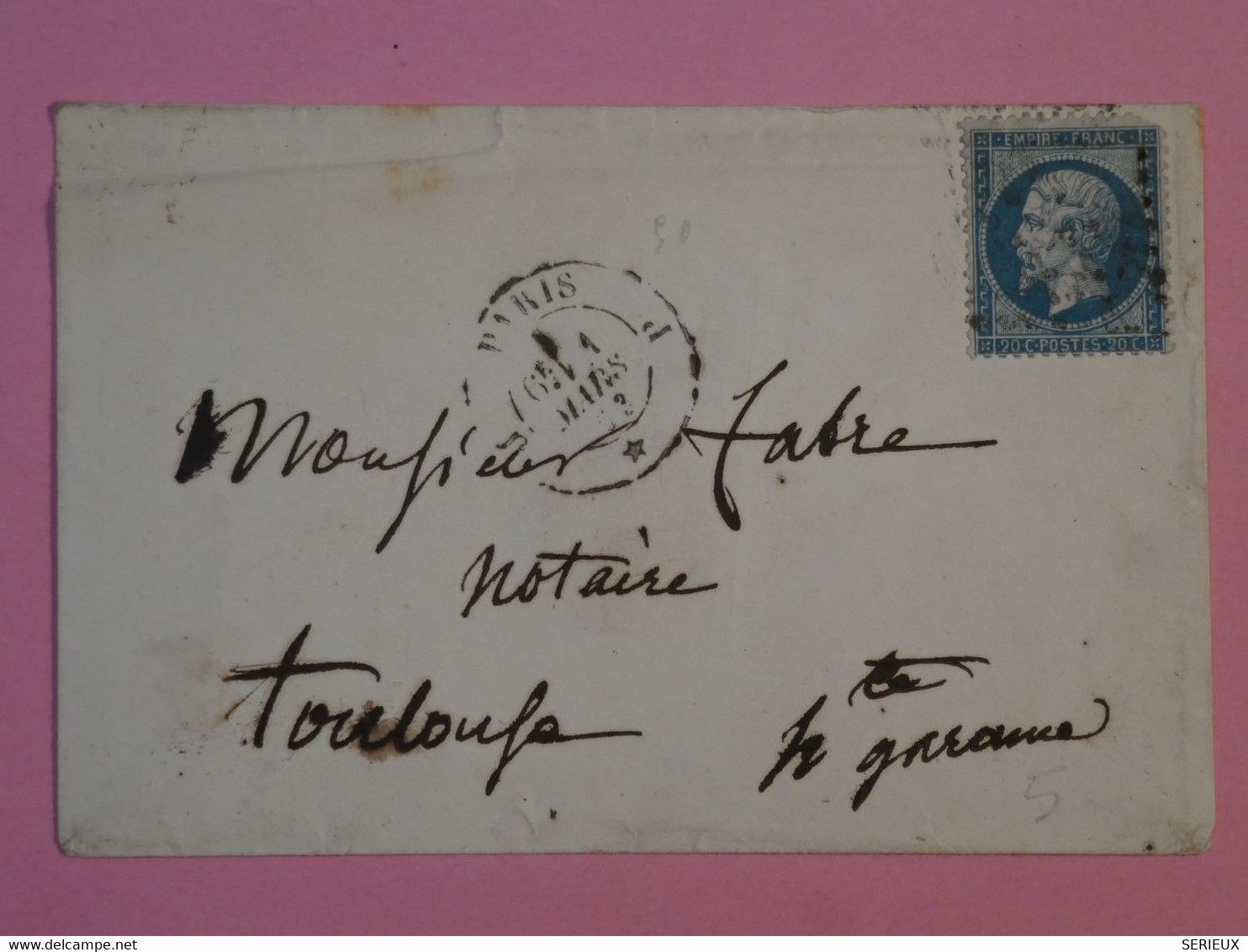AP 40  FRANCE  BELLE LETTRE 1866 ETOILE DE  PARIS A TOULOUSE +N° 22 ++AFF. INTERESSANT + + - 1862 Napoléon III.