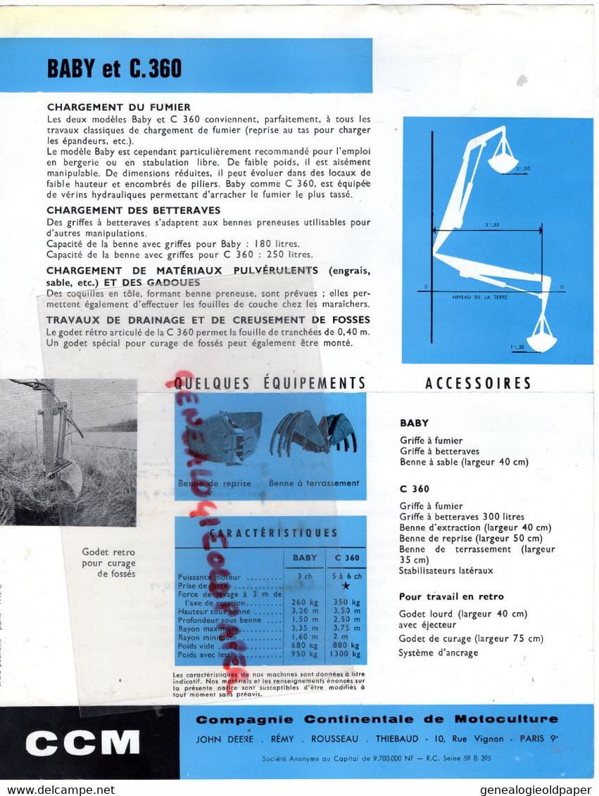 75-PARIS- PROSPECTUS PUBLICITE CCM-COMPAGNIE CONTINENTALE MOTOCULTURE-JOHN DEERE-REMY-ROUSSEAU-THIEBAUD-AGRICULTURE - Landwirtschaft