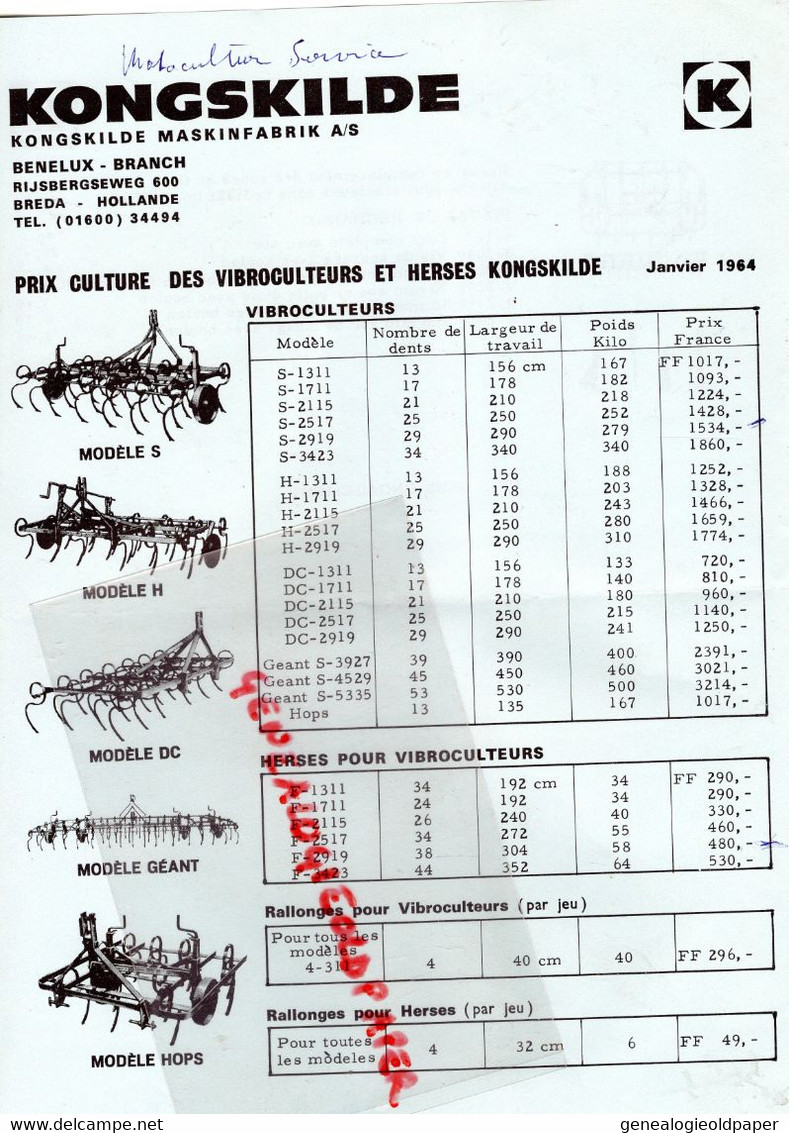 DANMARK-RIJSBERGSEVEG-HELMSTEDT- PROSPECTUS PUBLICITE VIBROCULTEUR DANOIS KONGSKILDE-TRACTEUR-AGRICULTURE