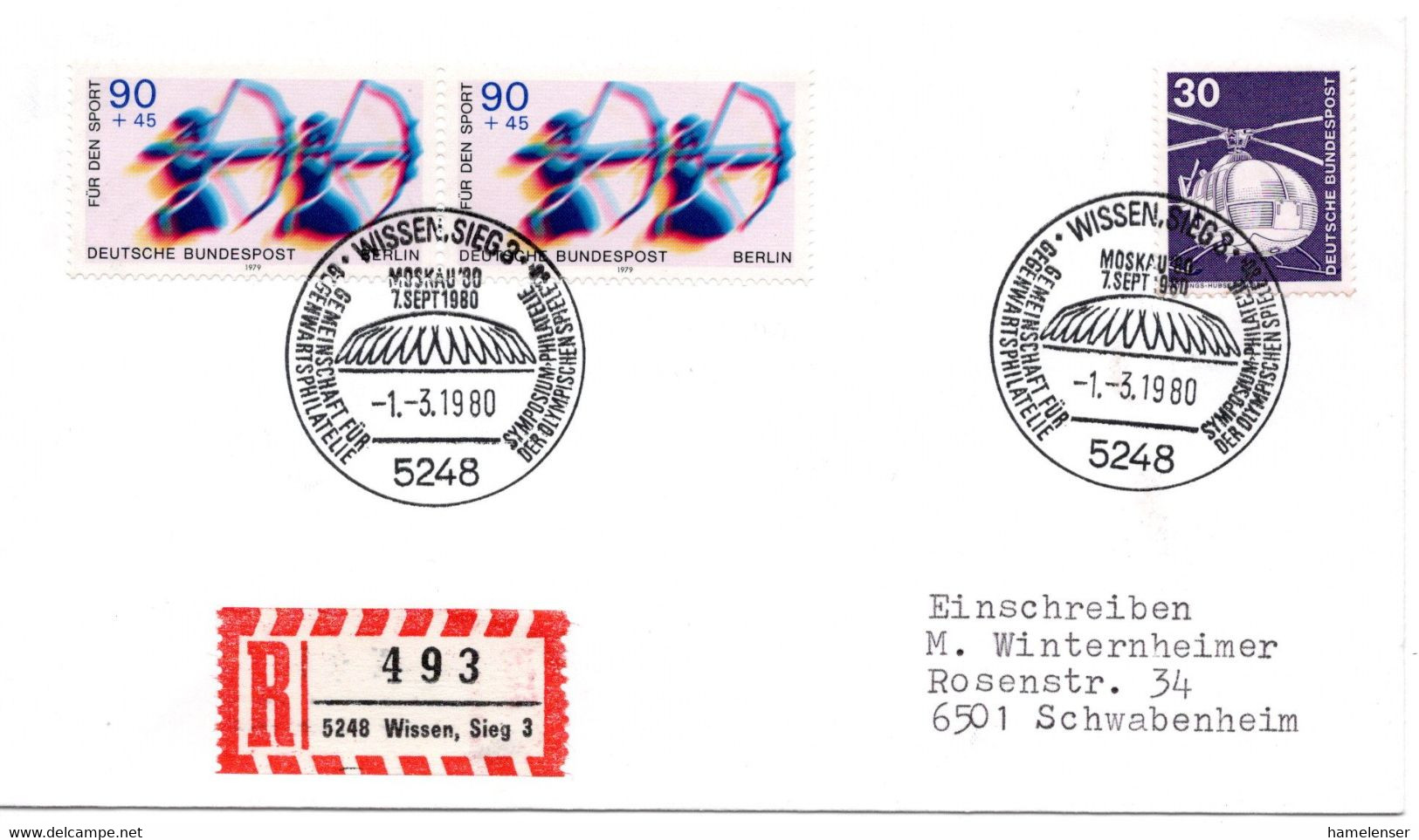57243 - Berlin - 1980 - 2@90Pfg Sport '79 MiF A R-Bf SoStpl WISSEN - MOSKAU 1980 ... -> Schwabenheim - Sommer 1980: Moskau