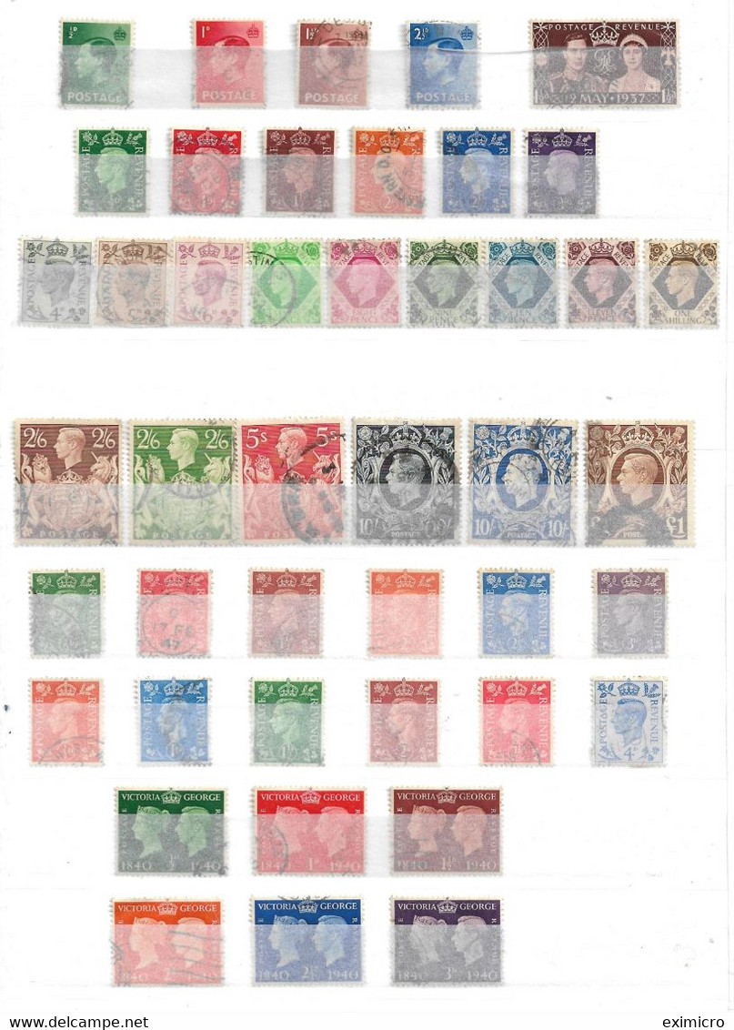 GREAT BRITAIN KING EDWARD VIII + GEORGE VI FINE USED COLLECTION OF SETS ON A DOUBLE-SIDED STOCK SHEET Cat £154+ - Collections