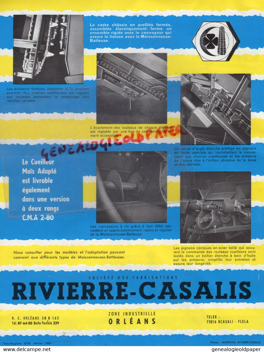 45-ORLEANS- PROSPECTUS PUBLICITE RIVIERE CASALIS-CUEILLEUR MAIS TRACTEUR-AGRICULTURE- ETS A. CASSIER BOURGES MOTOCULTURE - Agriculture