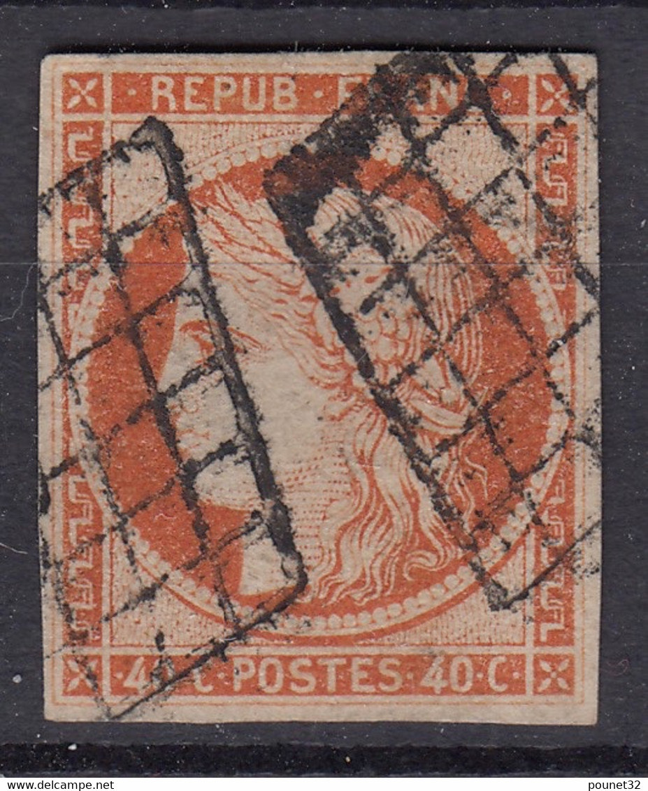 FRANCE : TB CERES 40c ORANGE N° 5 OBLITERATION GRILLE - SIGNE BRUN - COTE 500 € - 1849-1850 Ceres