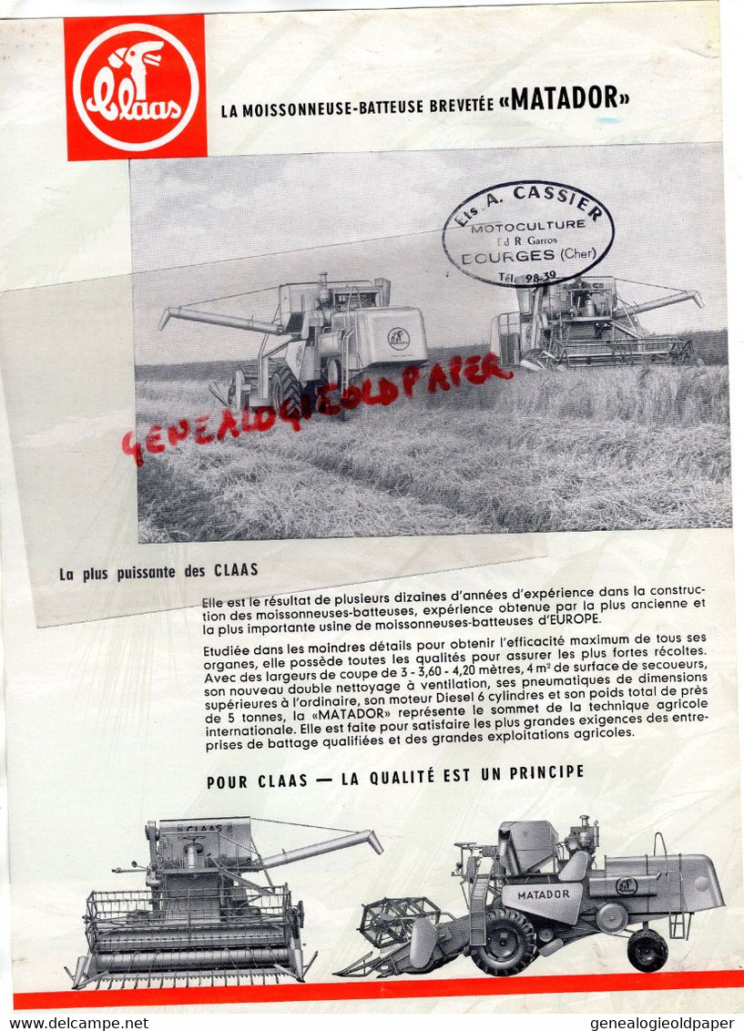 93-GENTILLY-PROSPECTUS PUBLICITE CLAAS MASCHINENFABRIK HARSEWINKEL WESTFALEN TRACTEUR-AGRICULTURE  MOTOCULTURE - Landwirtschaft