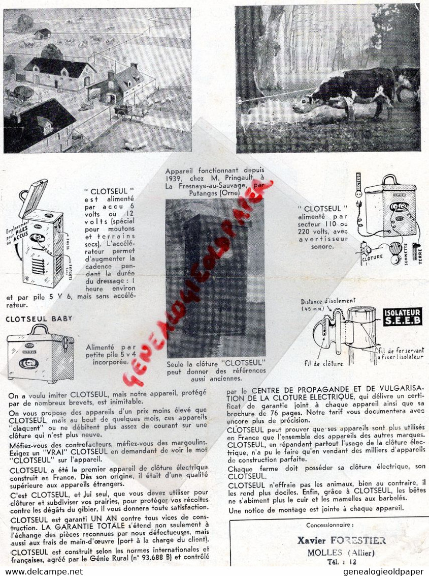 75-PARIS-PROSPECTUS PUBLICITE CLOTSEUL 30 RUE SAINT AUGUSTIN-CLOTURE ELECTRIQUE  TRACTEUR-AGRICULTURE-MOLLES FORESTIER - Landwirtschaft