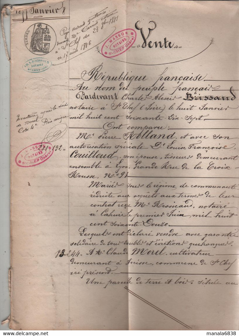 Vente 1877 Rolland Couilloud Tisseurs Lyon Morel Arcisse - Manuscripten