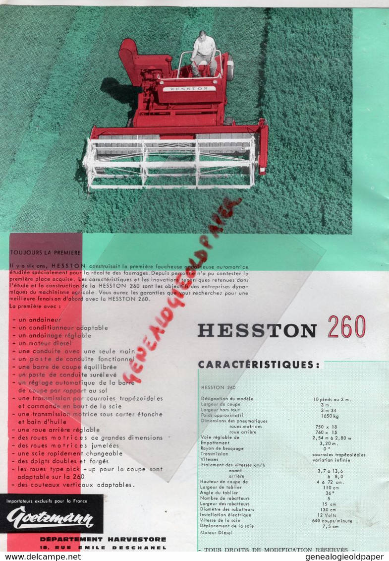 67-LINGOLSHEIM -STRASBOURG-92-COURBEVOIE  PROSPECTUS PUBLICITE GOETZMANN-FAUCHEUSE HESSON 260    TRACTEUR-AGRICULTURE - Landbouw