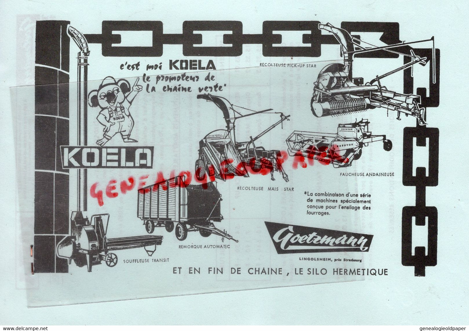 67-LINGOLSHEIM -STRASBOURG-  PROSPECTUS PUBLICITE GOETZMANN- ENSILEUSE KOELA + TARIF 1964  TRACTEUR-AGRICULTURE - Agriculture