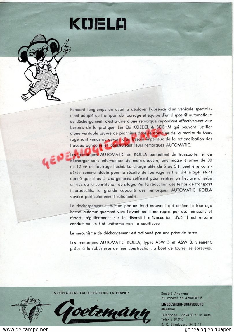 67-LINGOLSHEIM -STRASBOURG-  PROSPECTUS PUBLICITE GOETZMANN- ENSILEUSE KOELA + TARIF 1964  TRACTEUR-AGRICULTURE