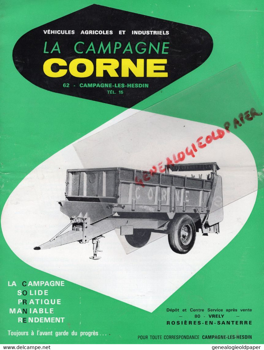 62-CAMPAGNE LES HESDIN-80-VRELY ROSIERES EN SANTERRE-RARE PROSPECTUS PUBLICITE ANTOINE CORNE  TRACTEUR-AGRICULTURE - Landbouw