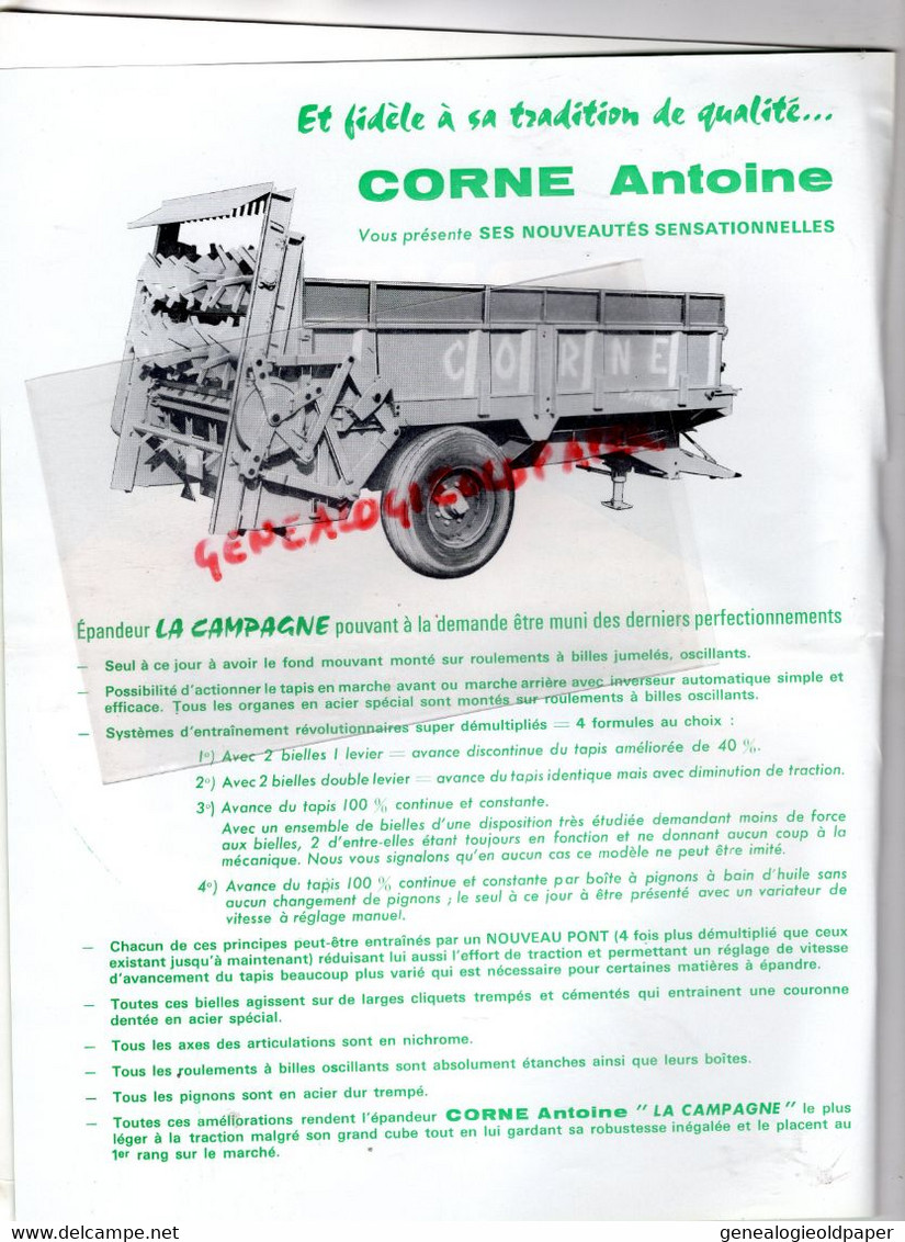 62-CAMPAGNE LES HESDIN-80-VRELY ROSIERES EN SANTERRE-RARE PROSPECTUS PUBLICITE ANTOINE CORNE  TRACTEUR-AGRICULTURE - Agriculture