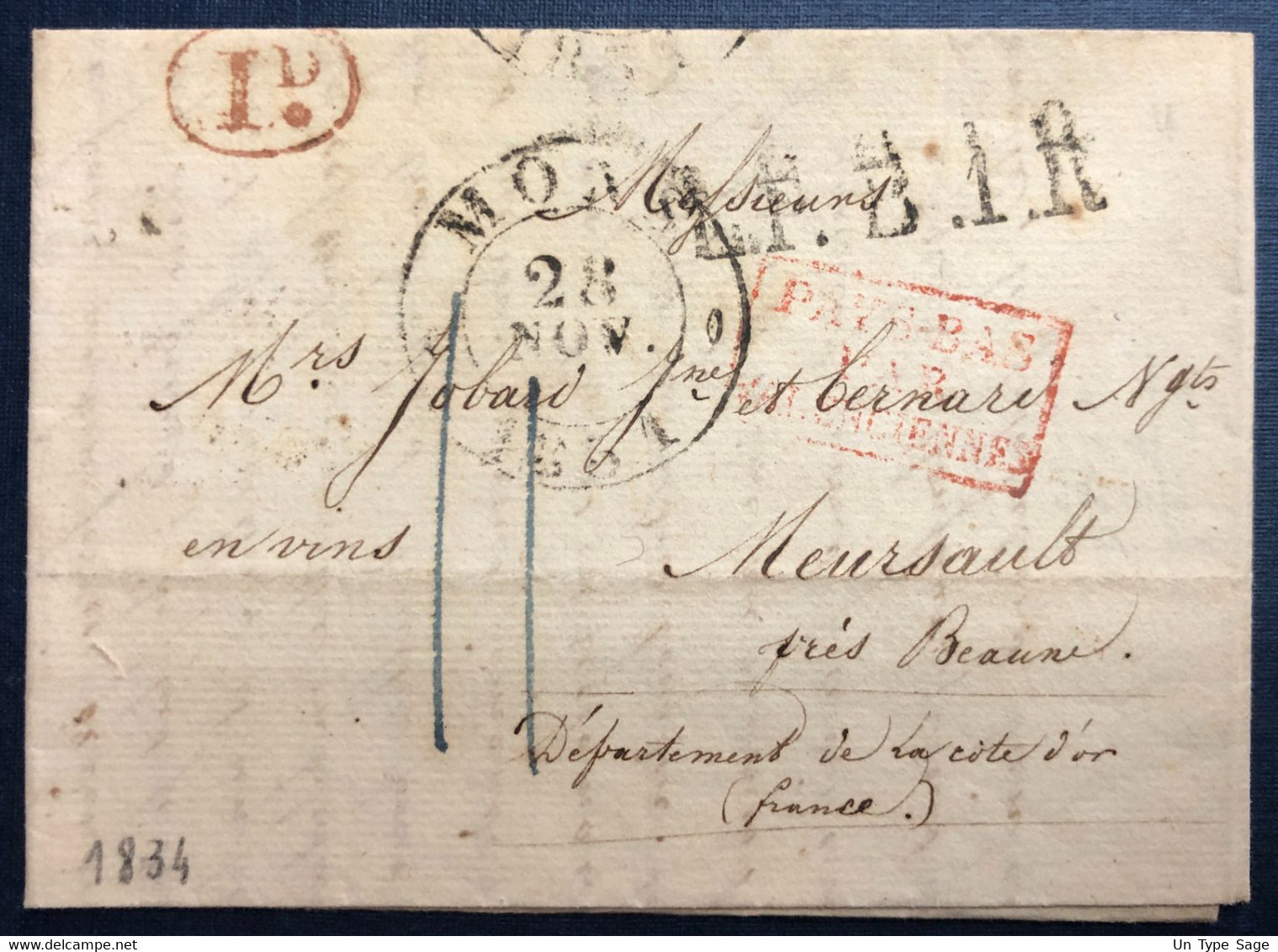France Griffe PAYS-BAS PAR VALENCIENNES Sur Lettre De Mons, Belgique 28.11.1834 - (N404) - Entry Postmarks
