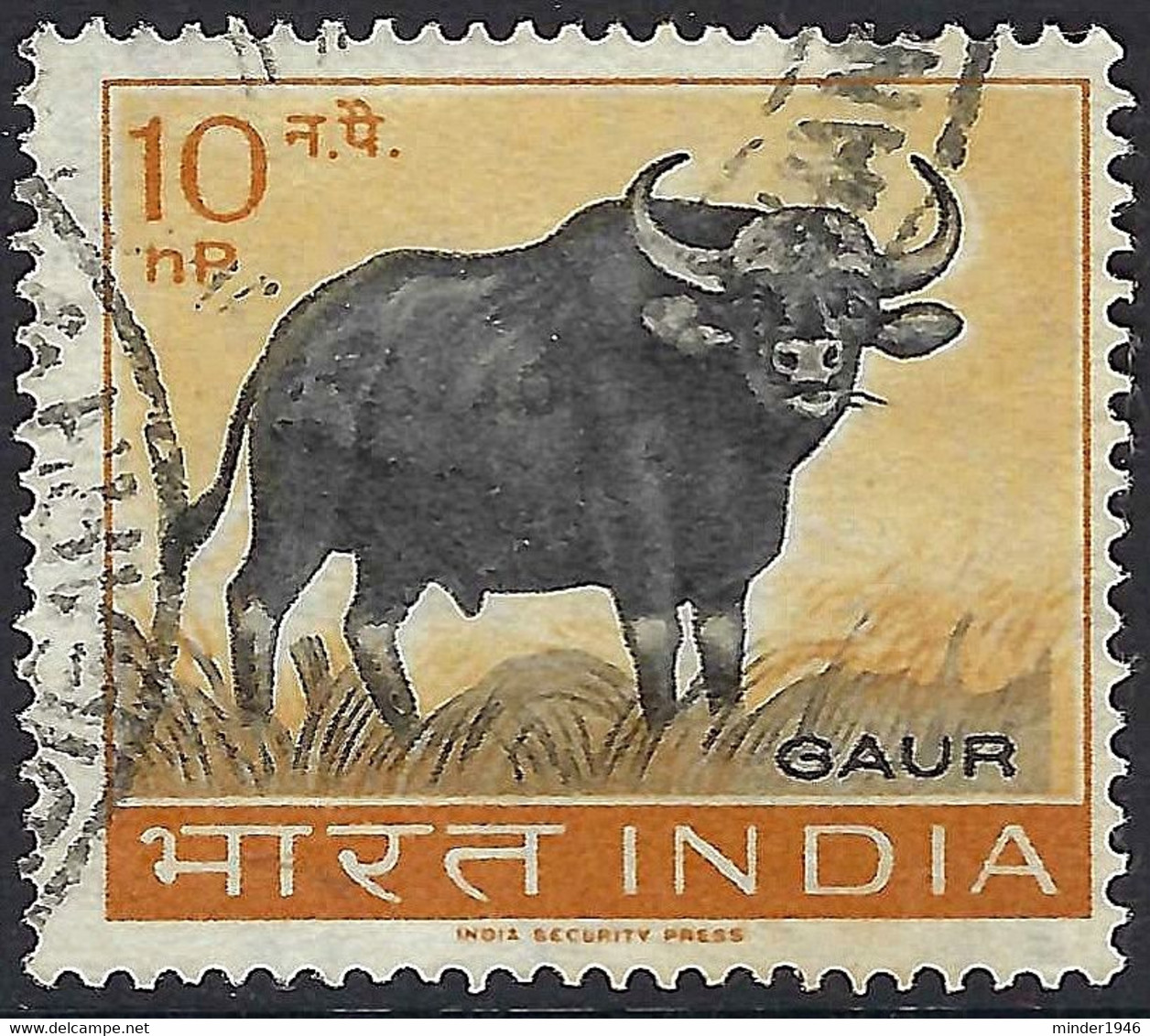 INDIA 1963 QEII 10np Black & Yellow-Orange, Wildlife Preservation-Gaur SG473 FU - Usados