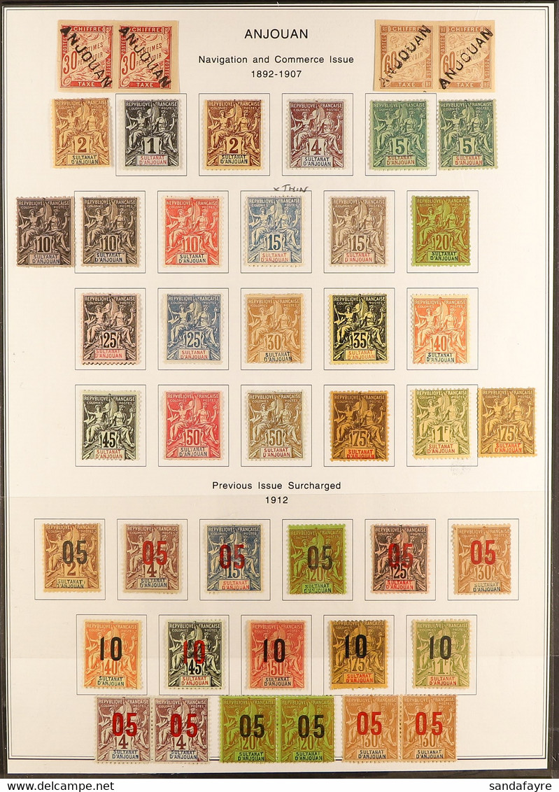 ANJOUAN 1892-1912 Mint Issues, With A Highly Complete Run From Yv 1-30, Incl. 1892-99 And 1900-07 Peace And Commerce Iss - Altri & Non Classificati