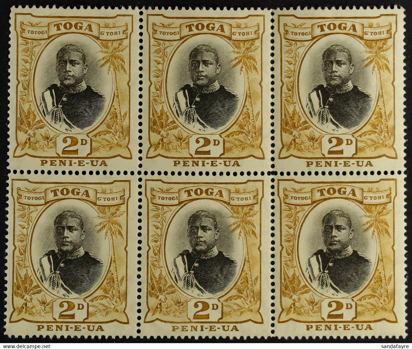 1897 2d Sepia And Bistre, King George Type I, Wmk Sideways, SGÂ 40a, Never Hinged Mint BLOCK OF SIX (3 X 2), Two Stamps  - Tonga (...-1970)