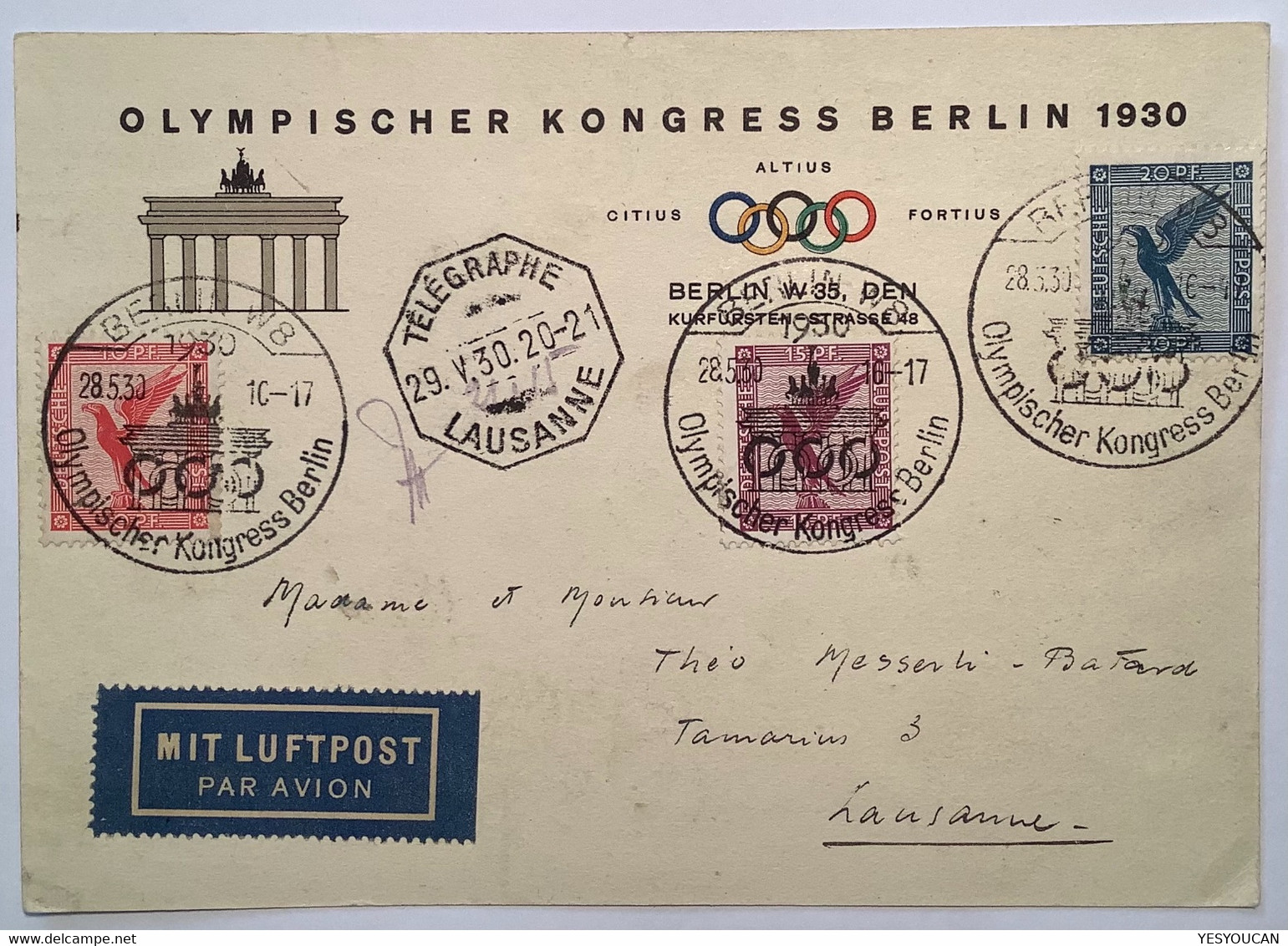 "OLYMPISCHER KONGRESS BERLIN 1930" Sonderstempel RARITÄT Gelaufen Mit Ak-Stpl (Olympic Games Cover 1936 Jeux Olympiques - Lettres & Documents