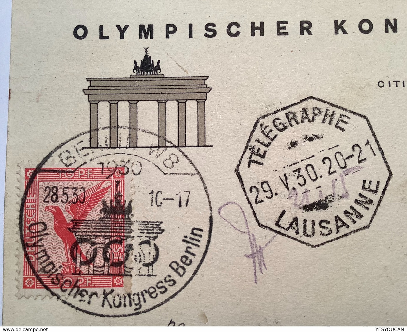 "OLYMPISCHER KONGRESS BERLIN 1930" Sonderstempel RARITÄT Gelaufen Mit Ak-Stpl (Olympic Games Cover 1936 Jeux Olympiques - Covers & Documents