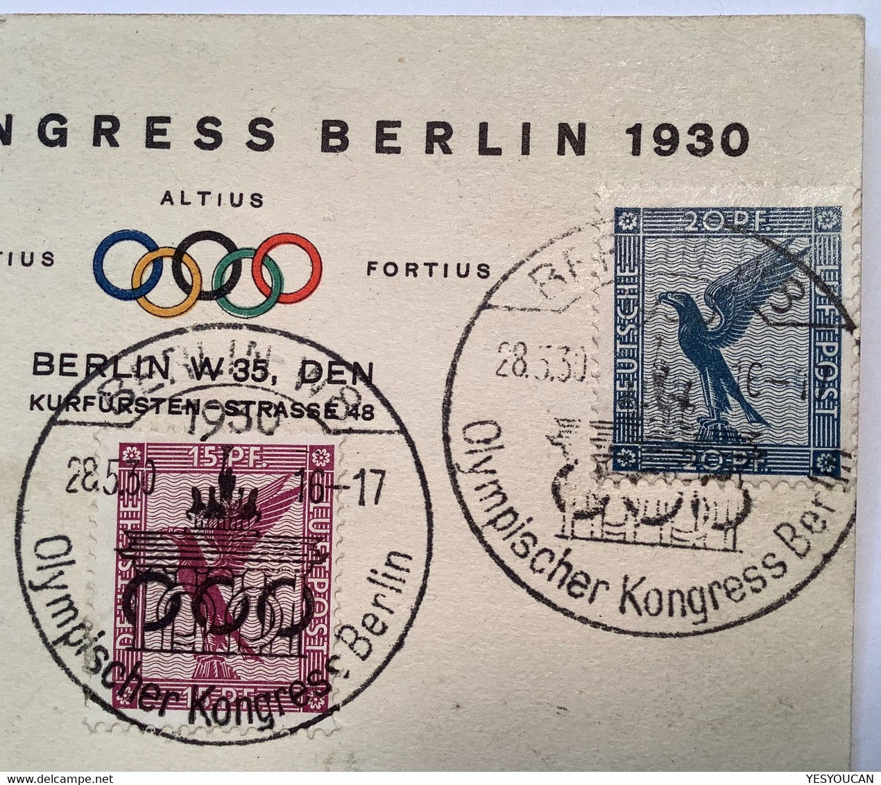 "OLYMPISCHER KONGRESS BERLIN 1930" Sonderstempel RARITÄT Gelaufen Mit Ak-Stpl (Olympic Games Cover 1936 Jeux Olympiques - Covers & Documents