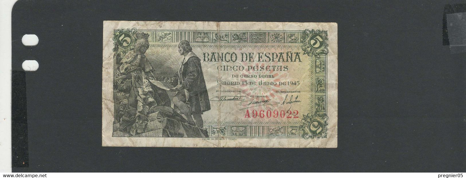 ESPAGNE - Billet 5 Pesetas 1945 TB/F Pick-129 - 5 Pesetas