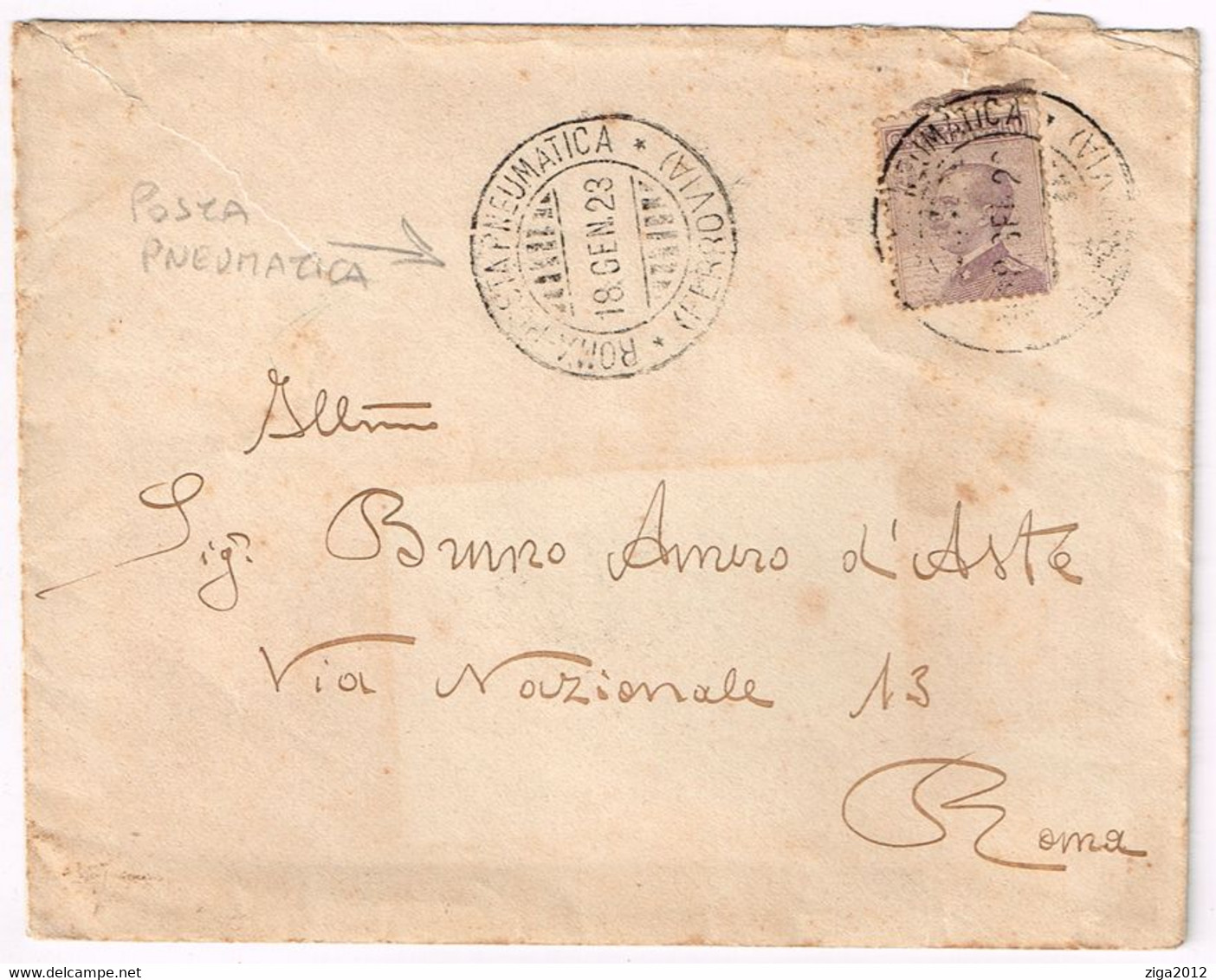 REGNO D'ITALIA 1923 BUSTA VIAGGIATA AFFRANCATA C.50 POSTA PNEUMATICA - Rohrpost