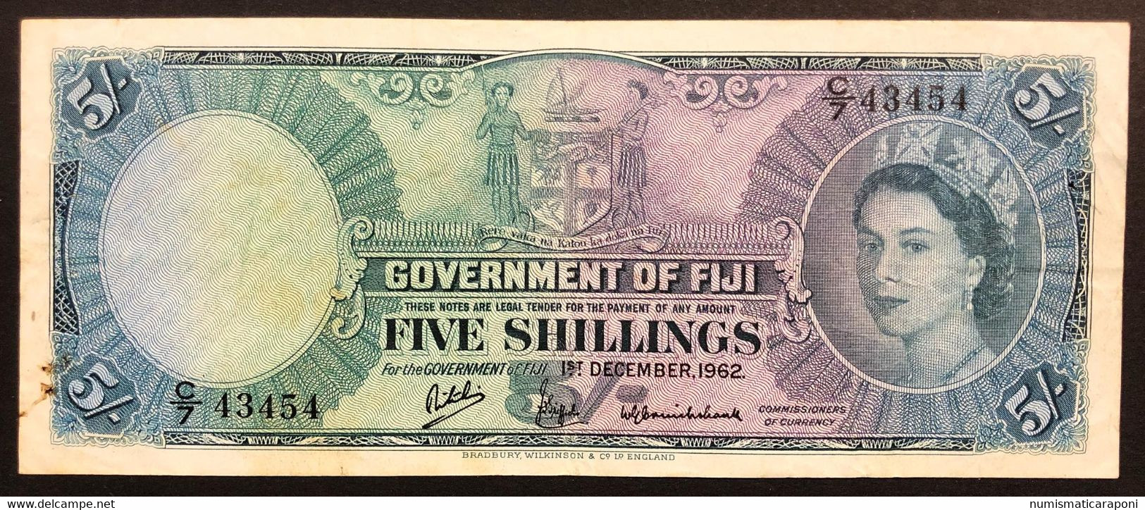 Figi Fiji 5 Shillings 1962 Pick#51c Belbb Lotto 3714 - Fiji