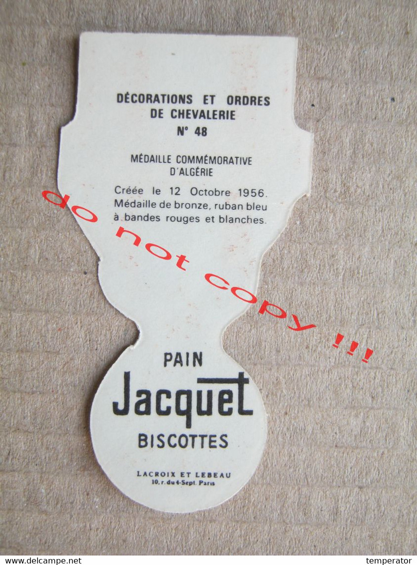 Rare Image Chromos Découpis Pain/Biscottes JACQUET, Militaria, Médaille Décoration Militaire - Mèdaille Commèmorative D' - Altri & Non Classificati