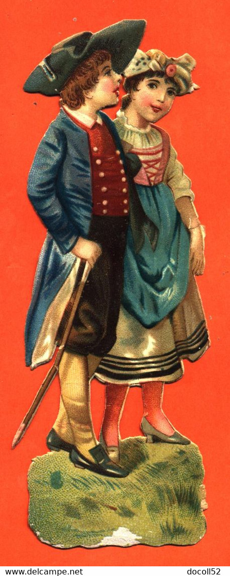 CHROMO DECOUPI Gaufré " Couple D'enfants Avec Chapeaux " - Enfants