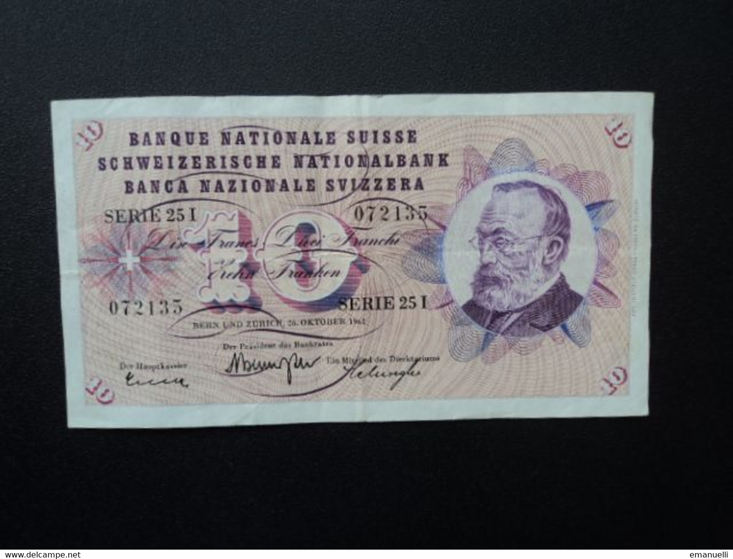 SUISSE : 10 FRANKEN   26.10.1961   P 45g   Signature 39    TTB * - Suiza