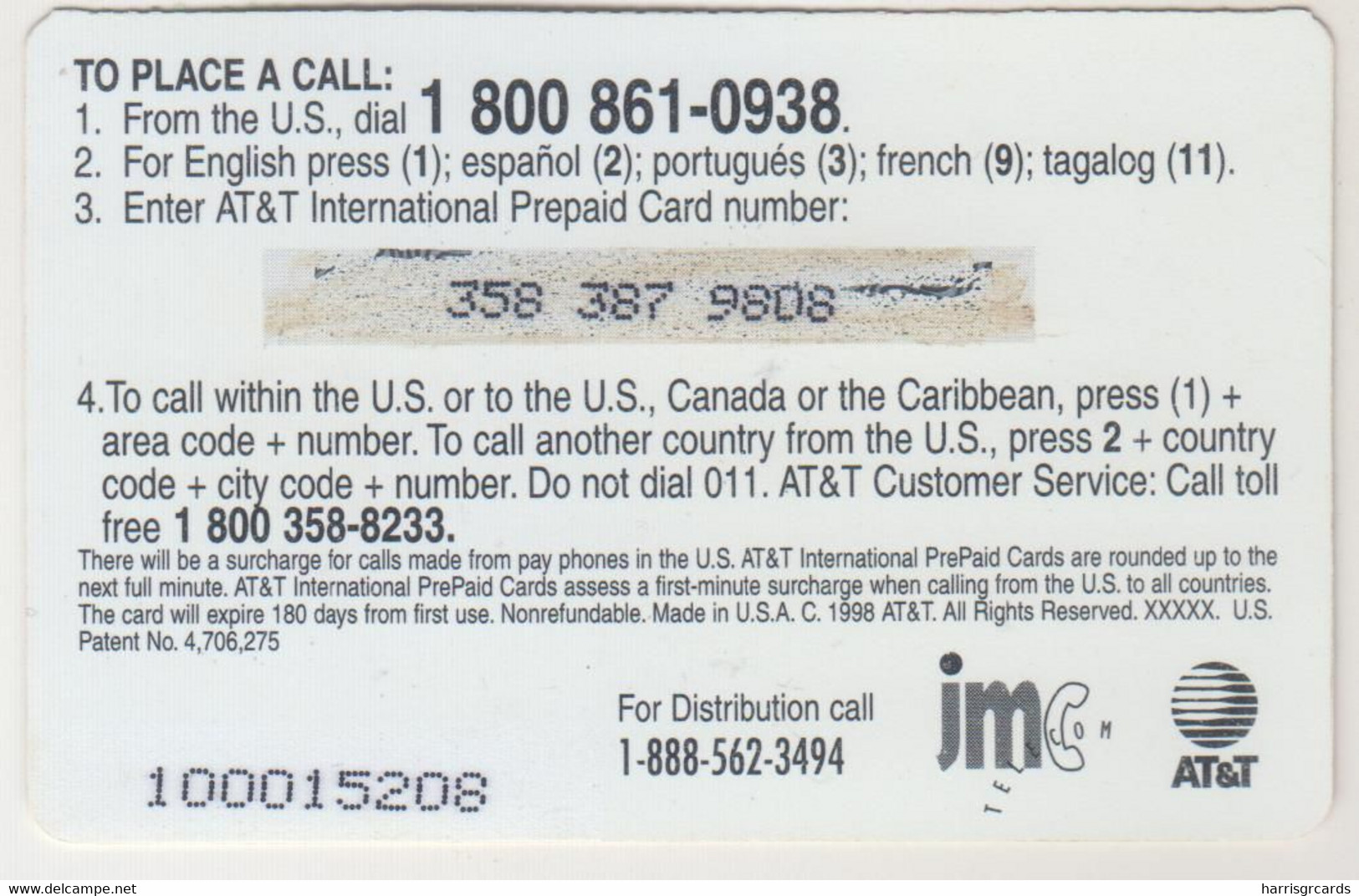 USA - Multicolour Shell: RRING, JMC Telecom , AT&T Prepaid Card , $10 , Used - AT&T