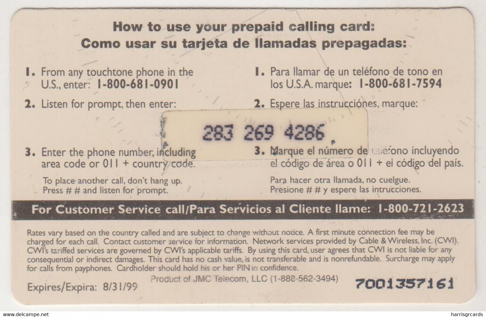 USA - Latitude, JMC Telecom  Prepaid Card , $10 , Used - AT&T