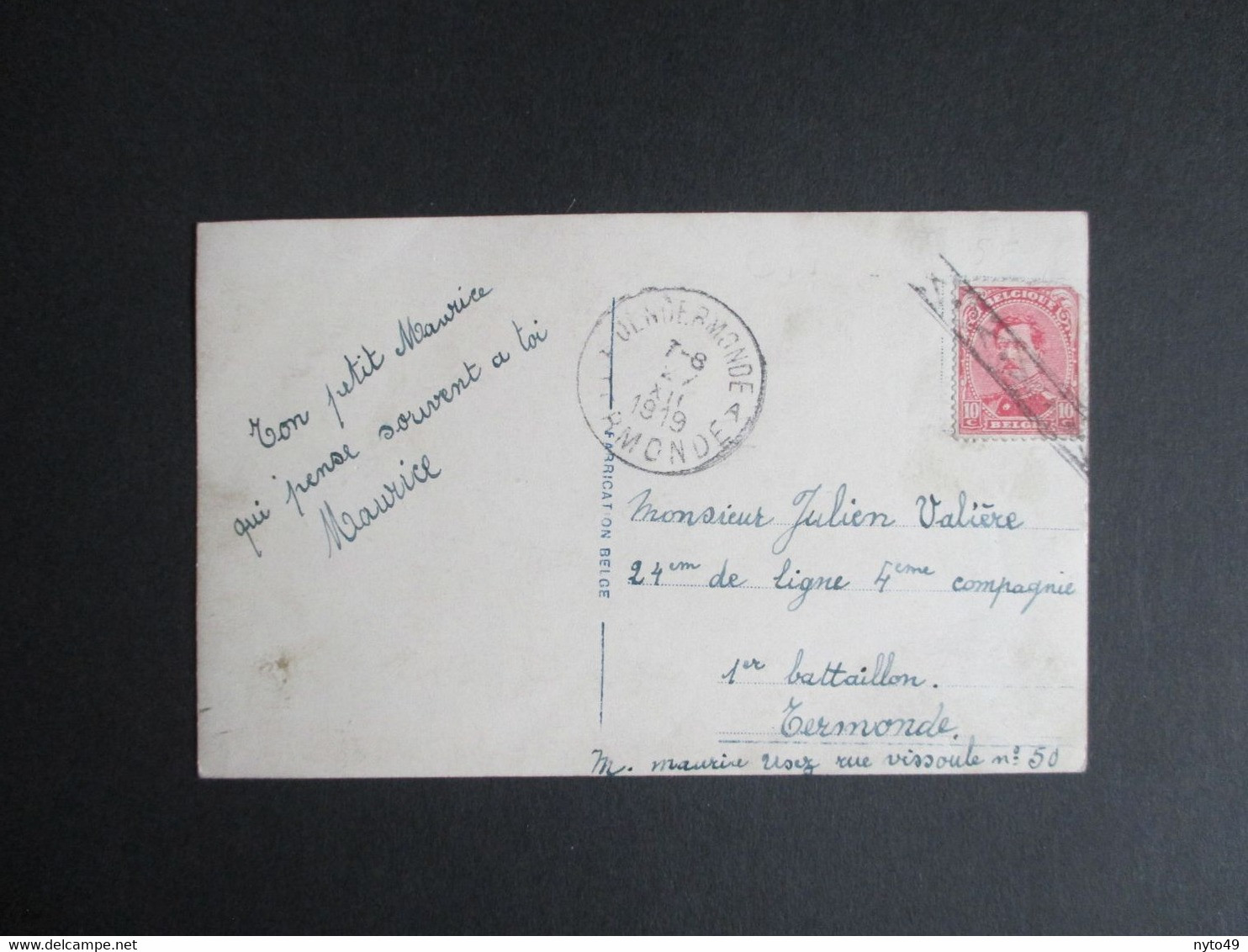 Nr 138 Op PK Naar Dendermonde - 24 Eme De Ligne 4 Eme Cie 1° Bataillon - Storia Postale