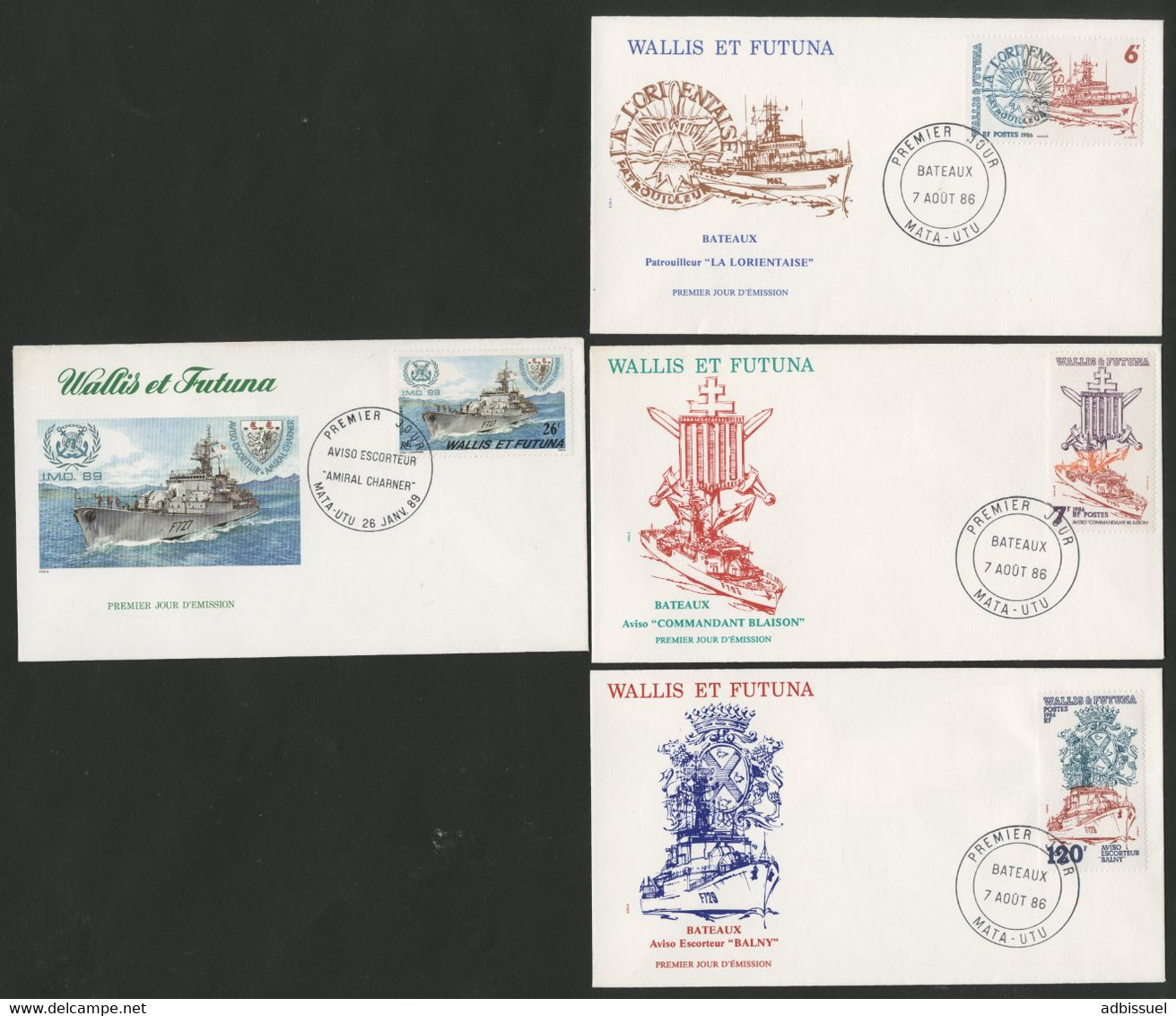 WALLIS Et FUTUNA 4 Enveloppes Premier Jour Thème BATEAUX Avec N° 348; 349; 350 Et 384 - FDC